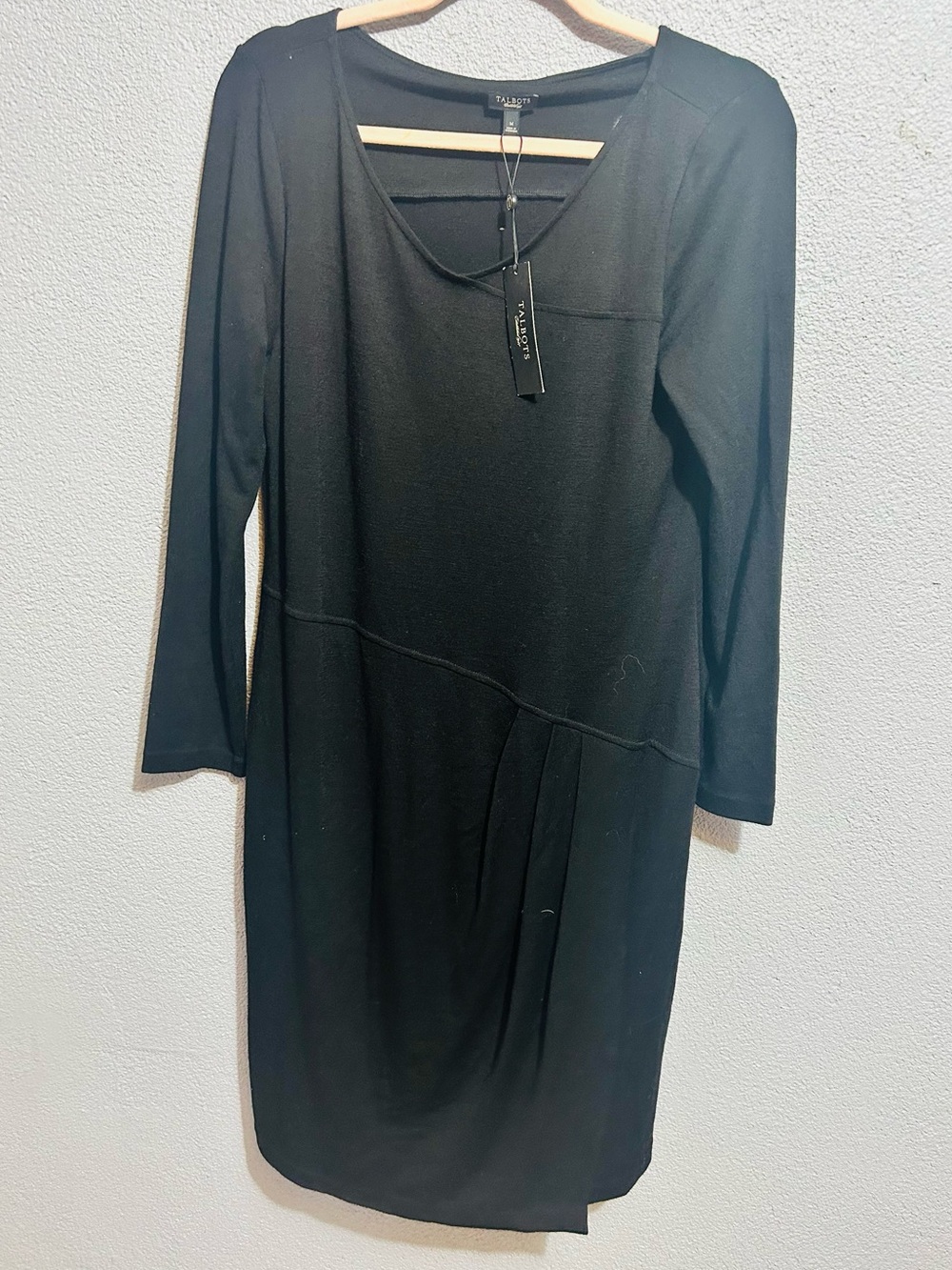 NWT Talbots 70% wool black faux wrap dress size medium